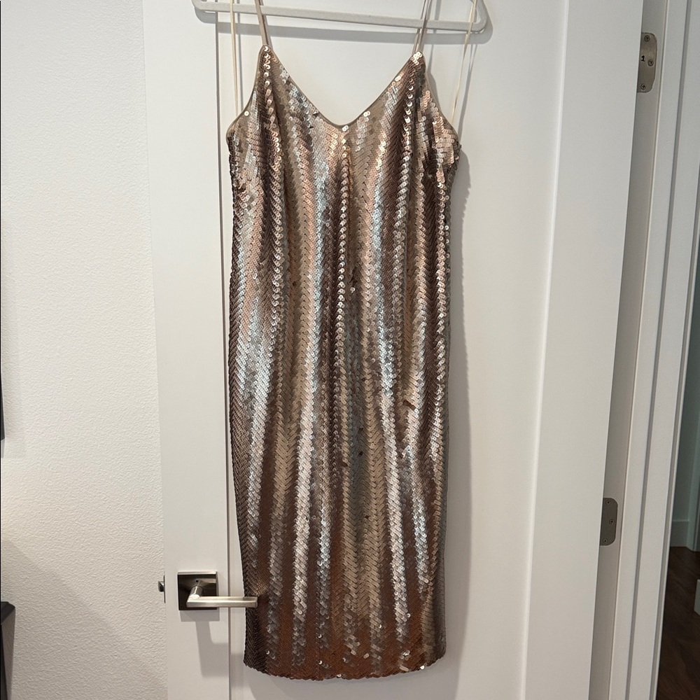 J.Crew Herringbone Slip Dress Gold/Bronze Sequins GUC
